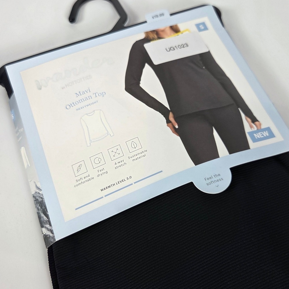 Wander by Hottotties Mavi Ottoman Top Black Ribbed Thermal Base Layer Small NIP